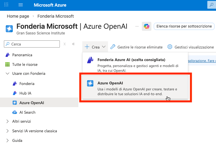 Creazione risorse Azure OpenAI