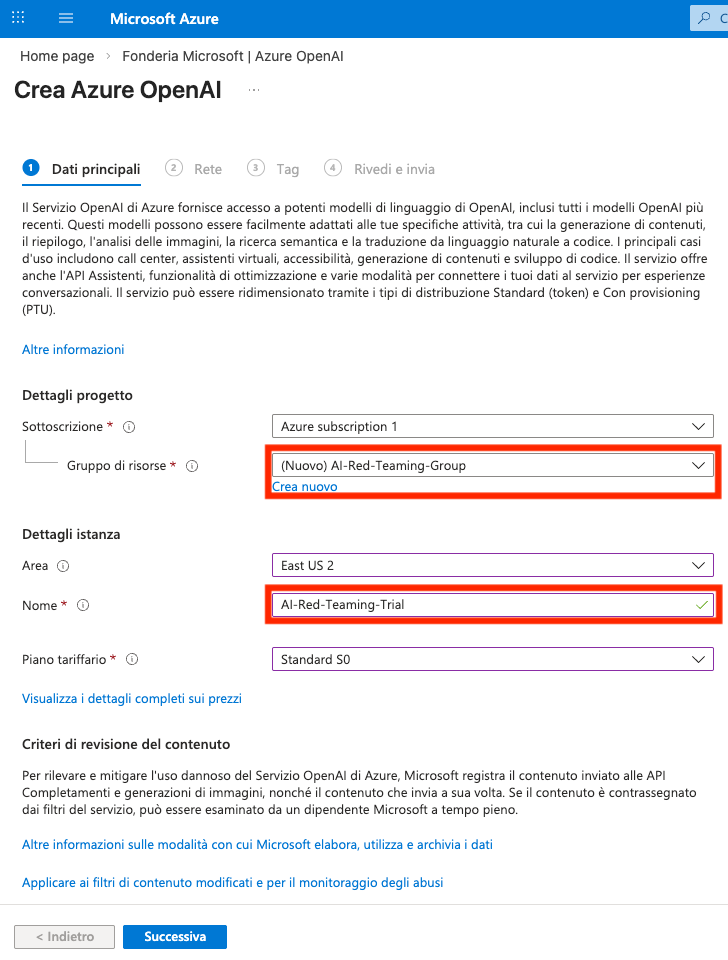 Configurazione risorse Azure OpenAI