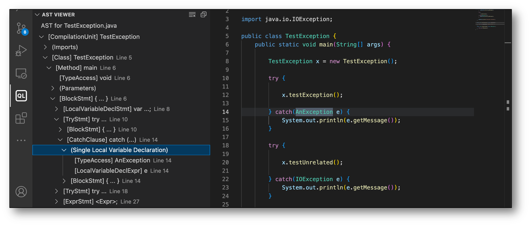 CodeQL AST viewer