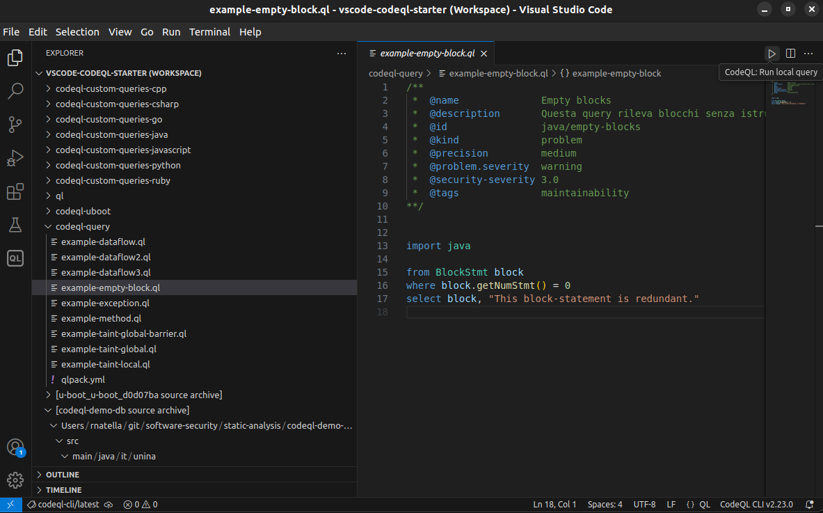CodeQL empty block query